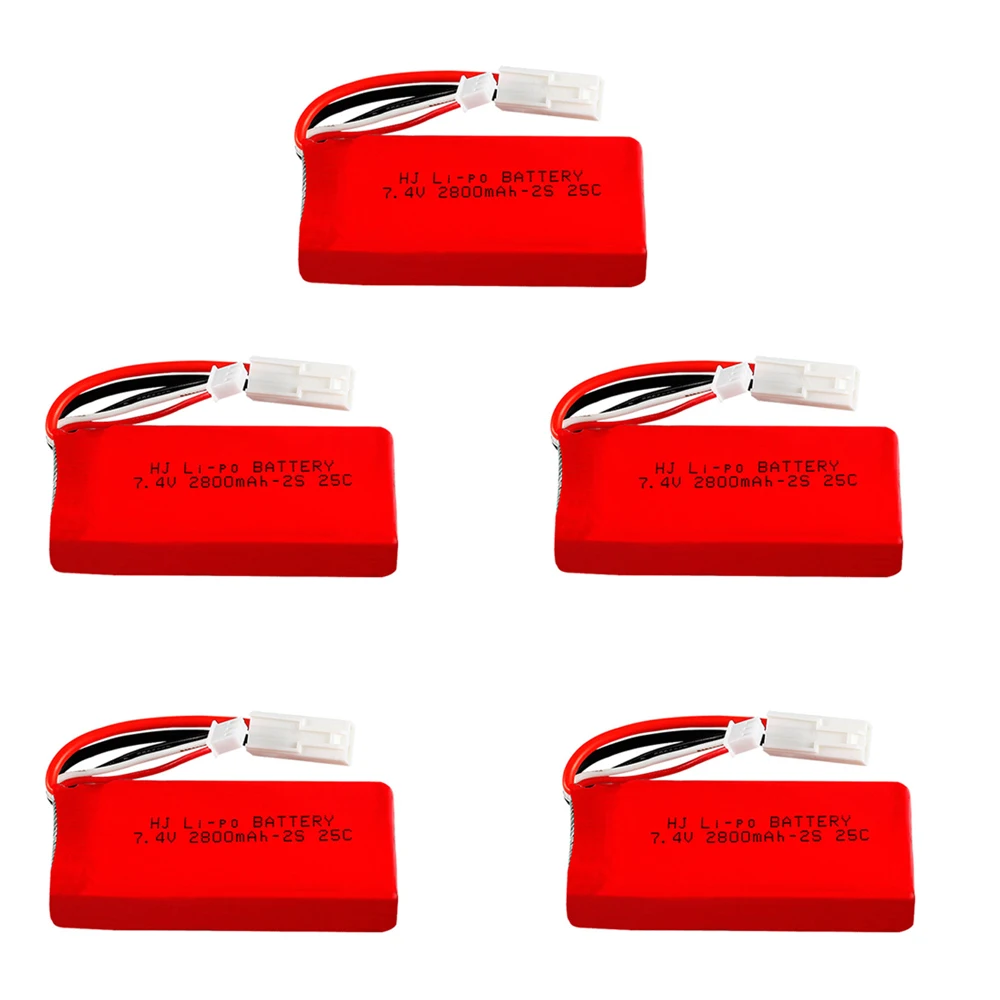 Литий-полимерный аккумулятор для радиоуправляемой лодки Feilun FT009, 5 шт., 7,4 В, 2800 мАч, 25C, запасные части 7,4 В, 2S, аккумулятор большой емкости, оптовая продажа