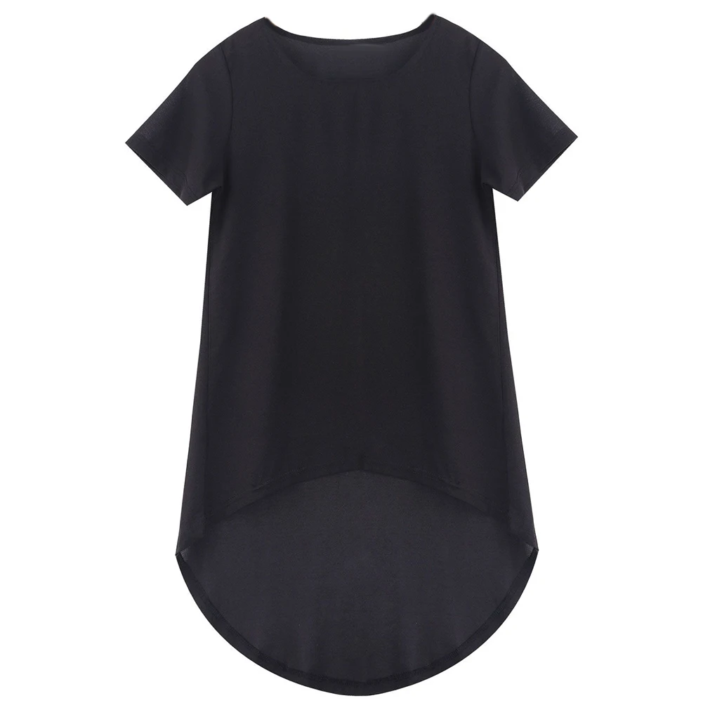 Повседневная Женская однотонная шифоновая одежда с коротким рукавом и круглым