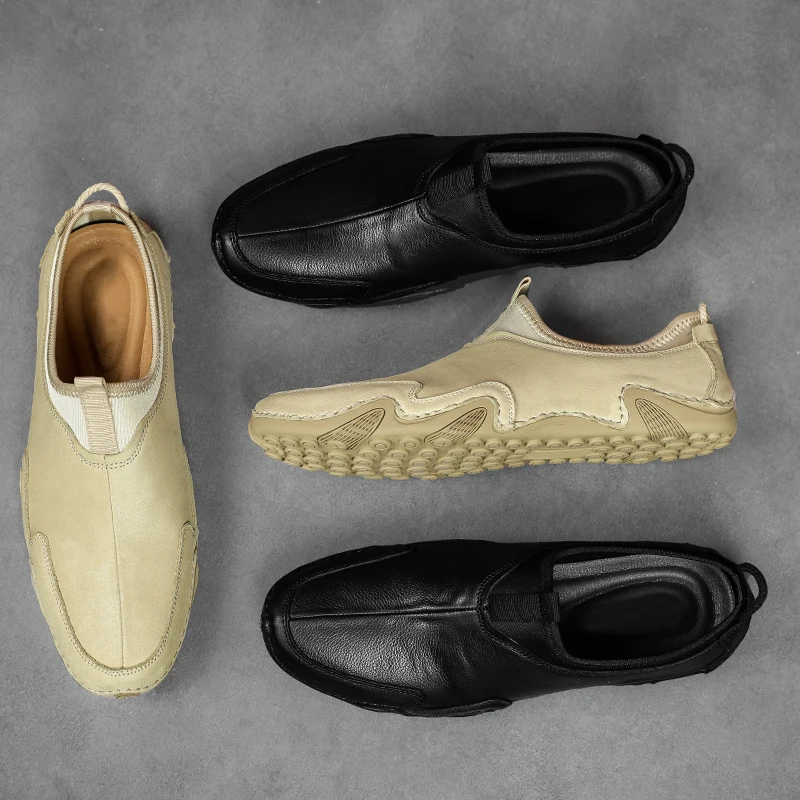 

Men Genuine Leather Casual Loafers Soft Comfortable Breathable Flats Lazy Shoes Men's Lightweigh Moccasins Driving Shoes