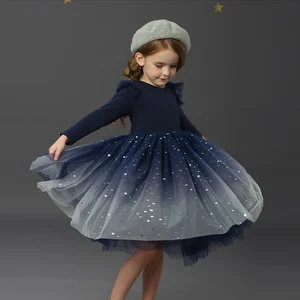 Платье для маленьких девочек Карнавальная одежда с длинными рукавами праздничное зимнее осеннее кружевное вечернее платье для девочек 4, 6, 8, 10 лет