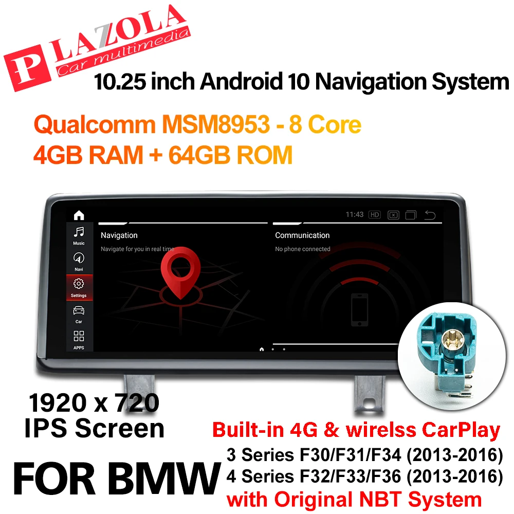 

Android 10 Car Multimedia Player For BMW 3 Series F30 F31 F34 4 Series F32 F33 F36 2013-2016 NBT CarPlay Autoradio 10.25" IPS