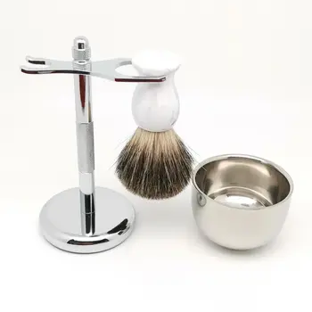 TEYO Pure Badger Hair Shaving Brush Set include Shaving Stand Cup Perfect for Man Wet Shave Kits Safety Razor