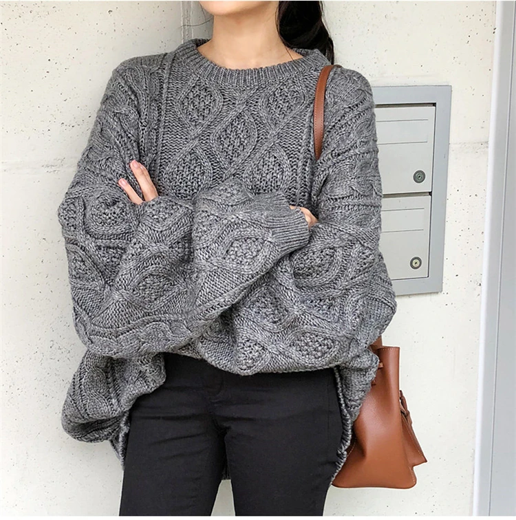 

Colorfaith New 2021 Winter Spring Women Pullovers Sweater Oversize Knitted LanternSleeve Solid Minimalist Knitwear SW7418