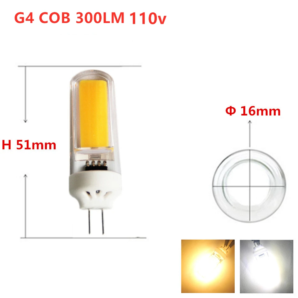 9w g4 cob 110V 3w 6w 9w G4 G9 светодиодный светильник 12v DC/AC 220V AC 110V AC теплый белый игольчатый источник света - Испускаемый цвет: 9w g4 cob 110V