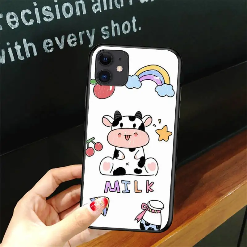 

Cute Black And White Cow Cartoon Phone Case For Iphone 6 6s 7 8plus X Xr 11 12 Mini Pro Max Nax Fundas Cover