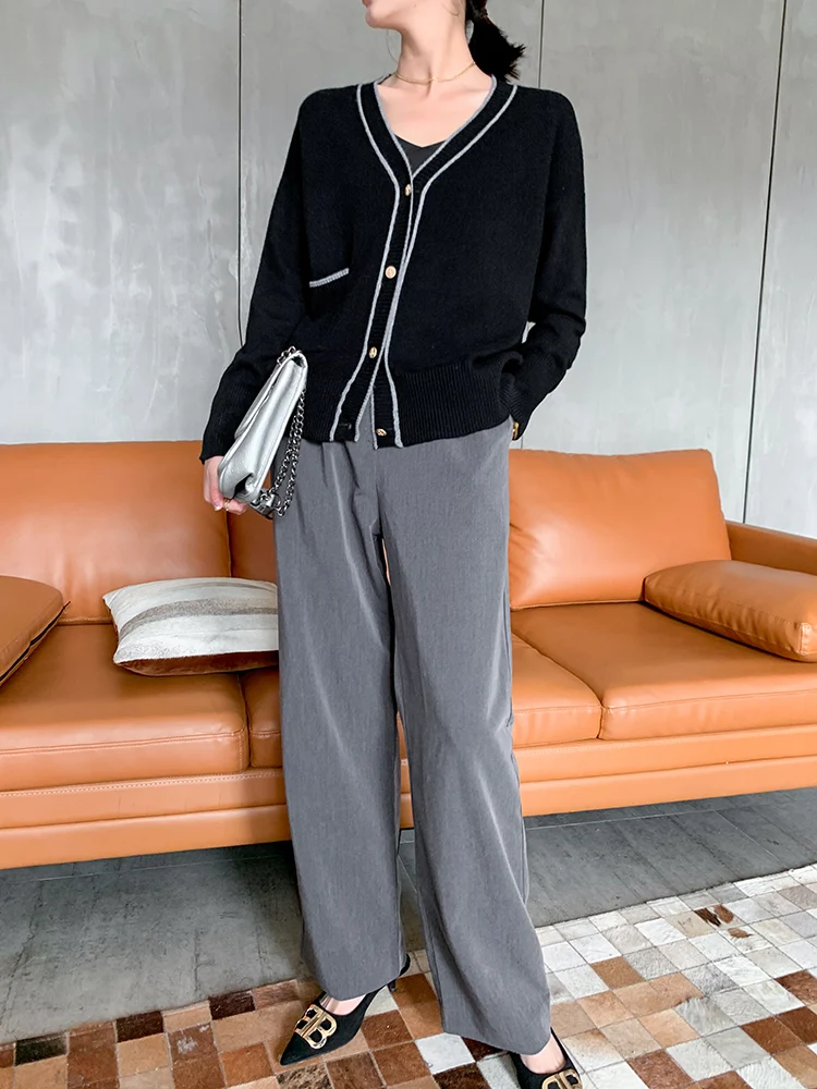 

2020 Spring and Autumn New graceful merino wool knitted cardigan women's thin long sleeve loose outer coat