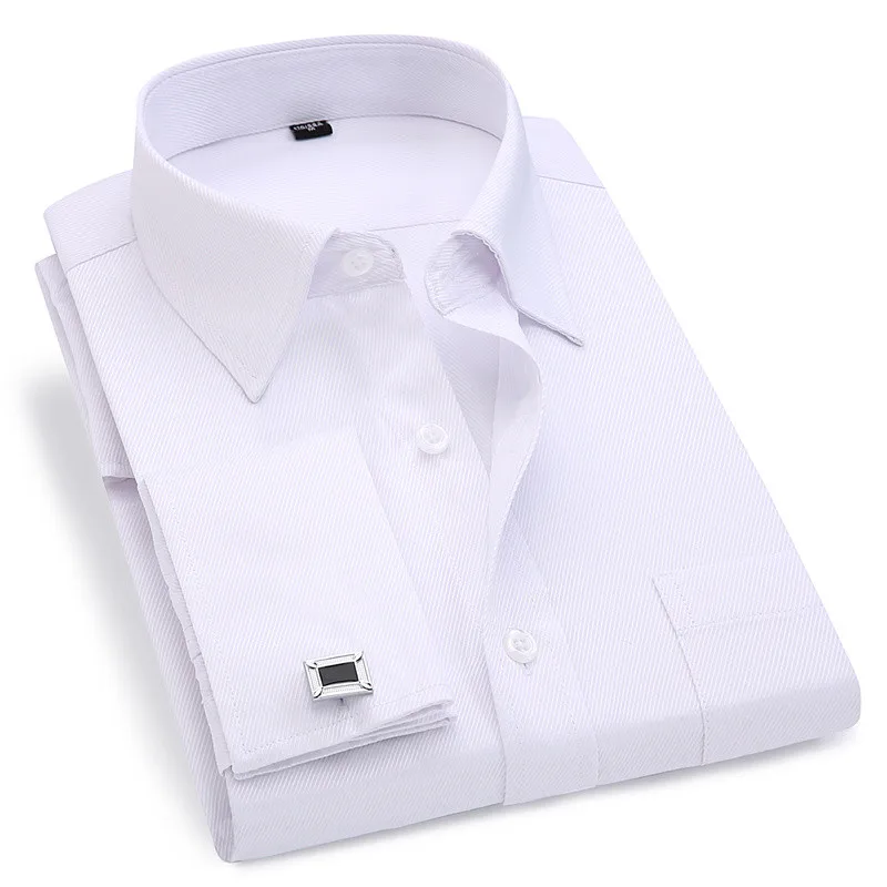 

Мужская классическая рубашка с французскими манжетами, белая Повседневная рубашка с длинными рукавами и пуговицами, брендовая рубашка ста...