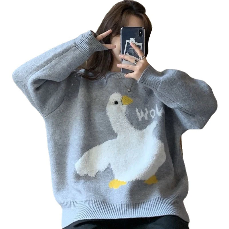 Модные милые пуловеры в Корейском стиле женские свободные свитера с круглым