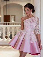 new one shoulder pink short cocktail dress 2020 elegant lace prom party gown sexy knee length robe de soiree homecoming dresses