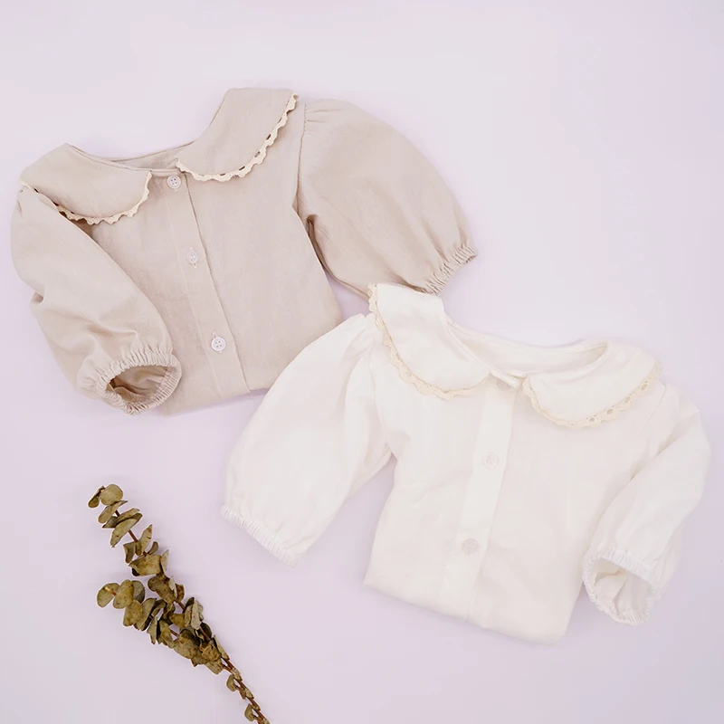 Хлопковая блузка для маленьких девочек рубашки модные детские кружевные топы