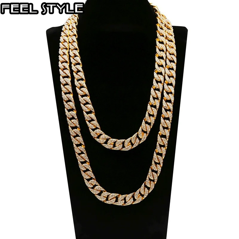 Полный Iced Out 1 компл. 13 мм золото серебро проложили Стразы кубинская цепочка CZ Bling Рэппер ожерелья для мужчин хип хоп ювелирные изделия