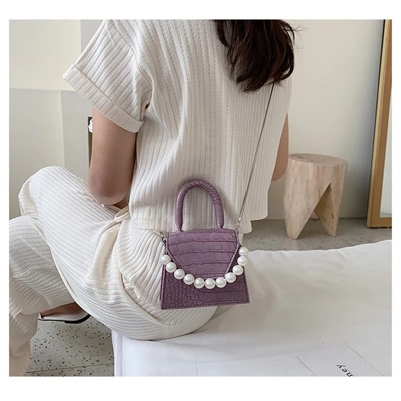 

Mini Alligator Pattern Pearl Chain Crossbody Bag For Women 2020 Sac Femme Handbags Women Designer Shoulder Bag Female Flap