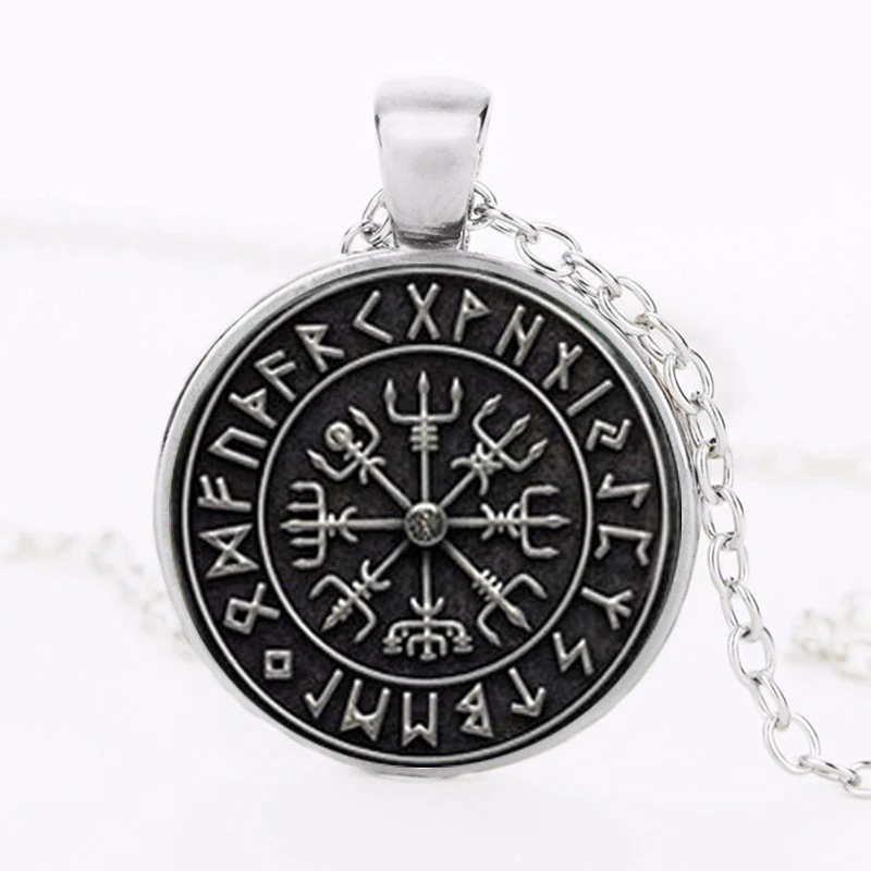 

Retro Viking Compass Pendant Jewelry Glass Cabochon Necklace Necklaces for Women mens hip hop jewelry