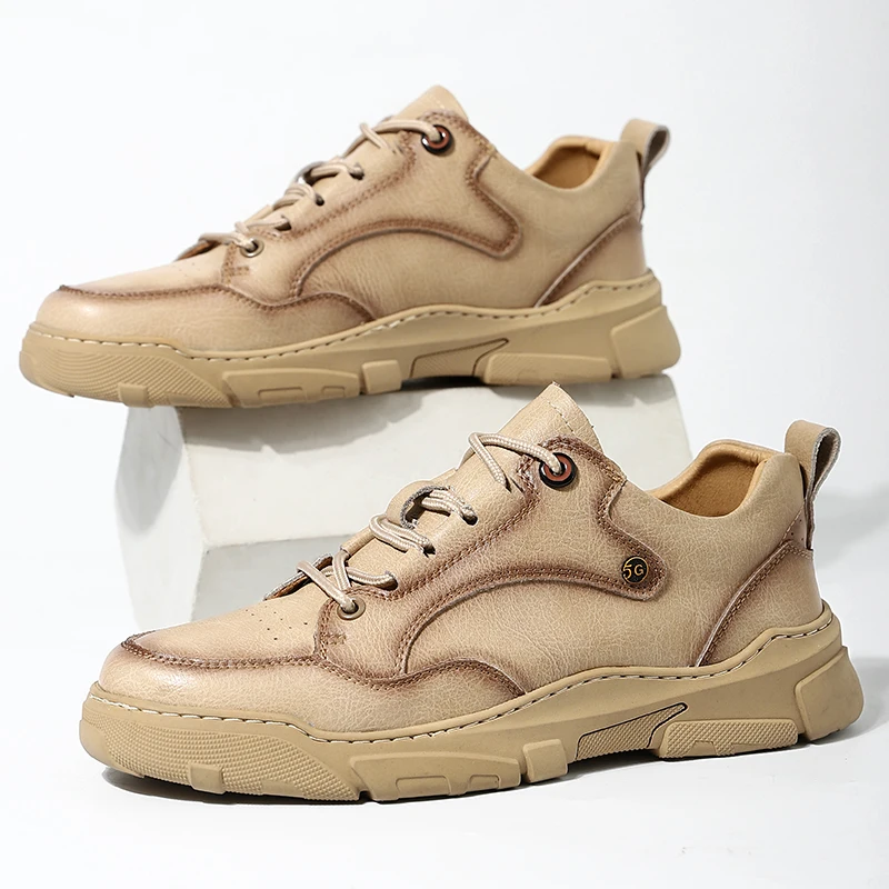 Online Sepatu Kasual Pria Sepatu Bertali Pergelangan Kaki Pasir Coklat Musim Semi Musim Gugur Sneakers Kulit Asli Harian Sepatu Pria Muda Zapatos Hombre