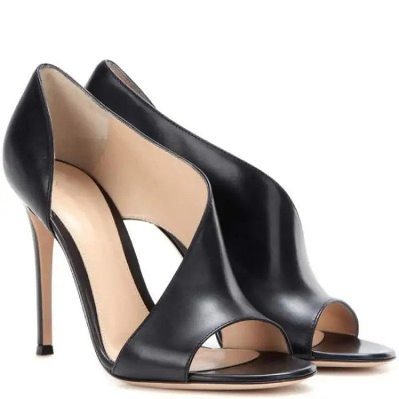 

Босоножки на высоком каблуке женские туфли с открытым носком и боковым вырезом современные босоножки без застежки на тонком каблуке брендо...