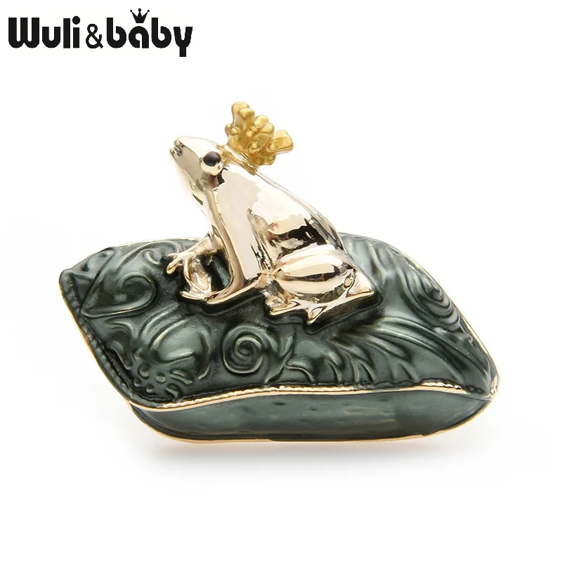 Wuli&baby Lucky Green Capet Prince Броши лягушка для женщин сплав эмаль животное Банкетная, праздничная брошь булавки подарки на год