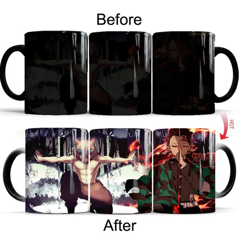 A Style Demon Slayer Термочувствительная кофе меняющая цвет кружка мультфильм аниме кружка Творческий чай молоко керамические чашки - Цвет: A Style