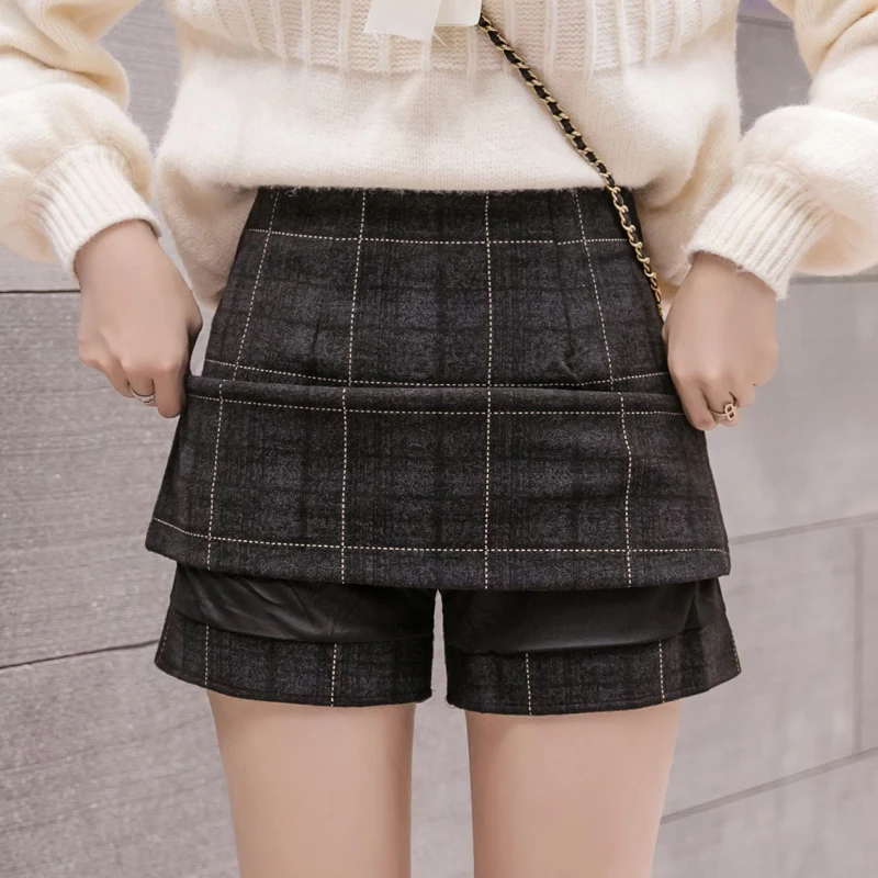 

High waist a-line winter woolen skirt women autumn vintage plaid mini shorts skirts ladies office work skirt casual faldas mujer