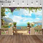 Летние пляжные фоны природный пейзаж Морской балкон забор цветочный свадебный фон для фотографии обои реквизит для фотостудии