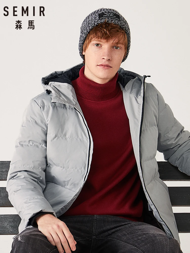 Semir короткий пуховик для мужчин молодой зимний черный на завязках с капюшоном