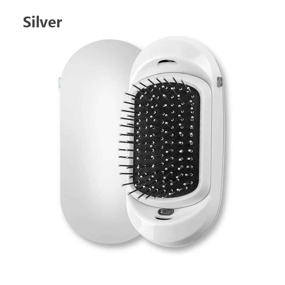 Silver DIDIHOU электрическая Ионная Щетка для волос, портативный выпрямитель для волос, щетка с отрицательными ионами, Антистатическая Массажная щетка для волос, Ионная Щетка - Цвет: Silver