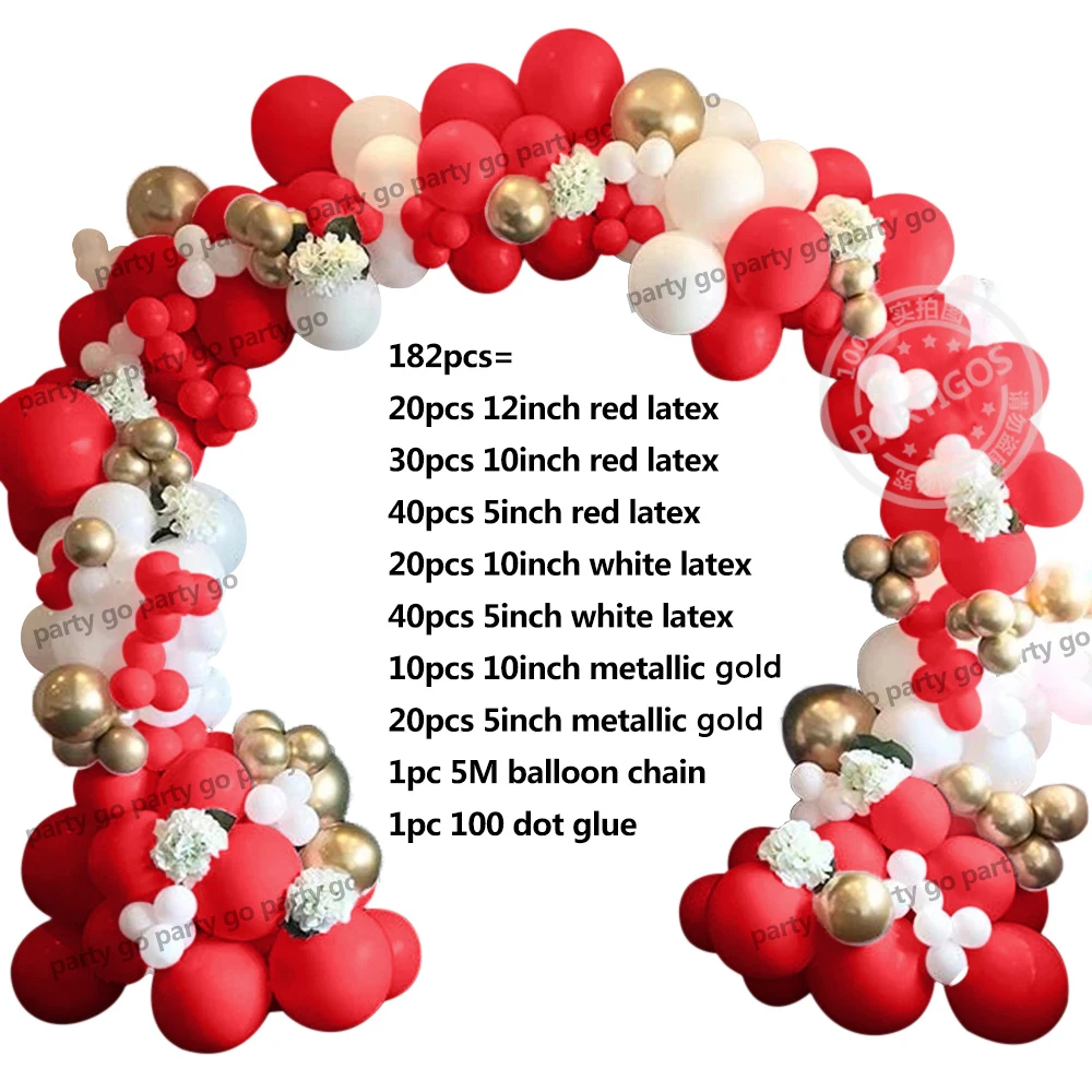 182 шт. яркие красный белый латексные воздушные шары гирлянды арочный комплект