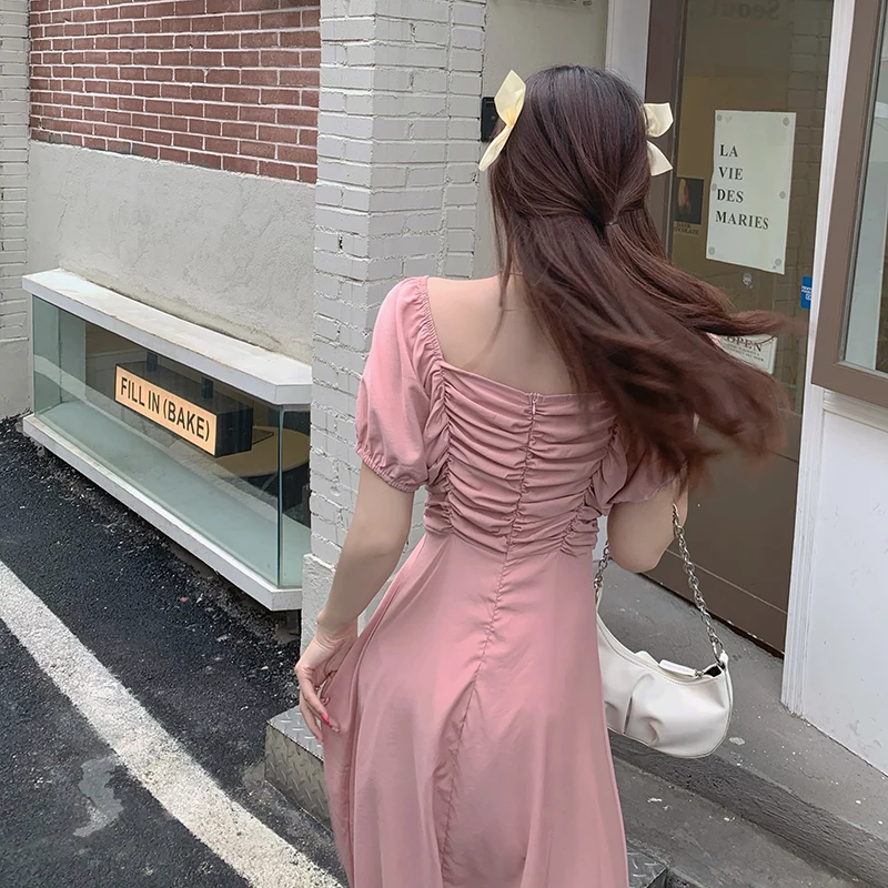 

Make summer new French vintage dress pure desire square collar folds waist skirt a word shoulder two dresses