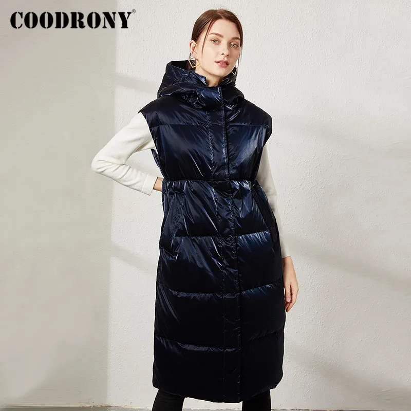

COODRONY брендовая зимняя элегантная Длинная женская пуховая куртка с капюшоном 2020 уличная мода теплое женское мягкое пальто с карманом W9016