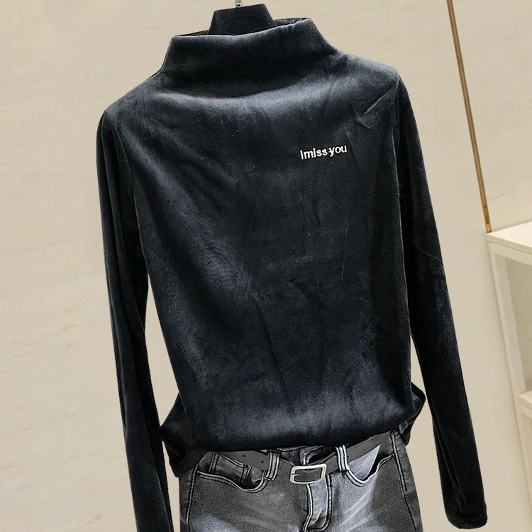 Женская бархатная рубашка с вышитыми буквами и золотым низом новинка 2019 толстая