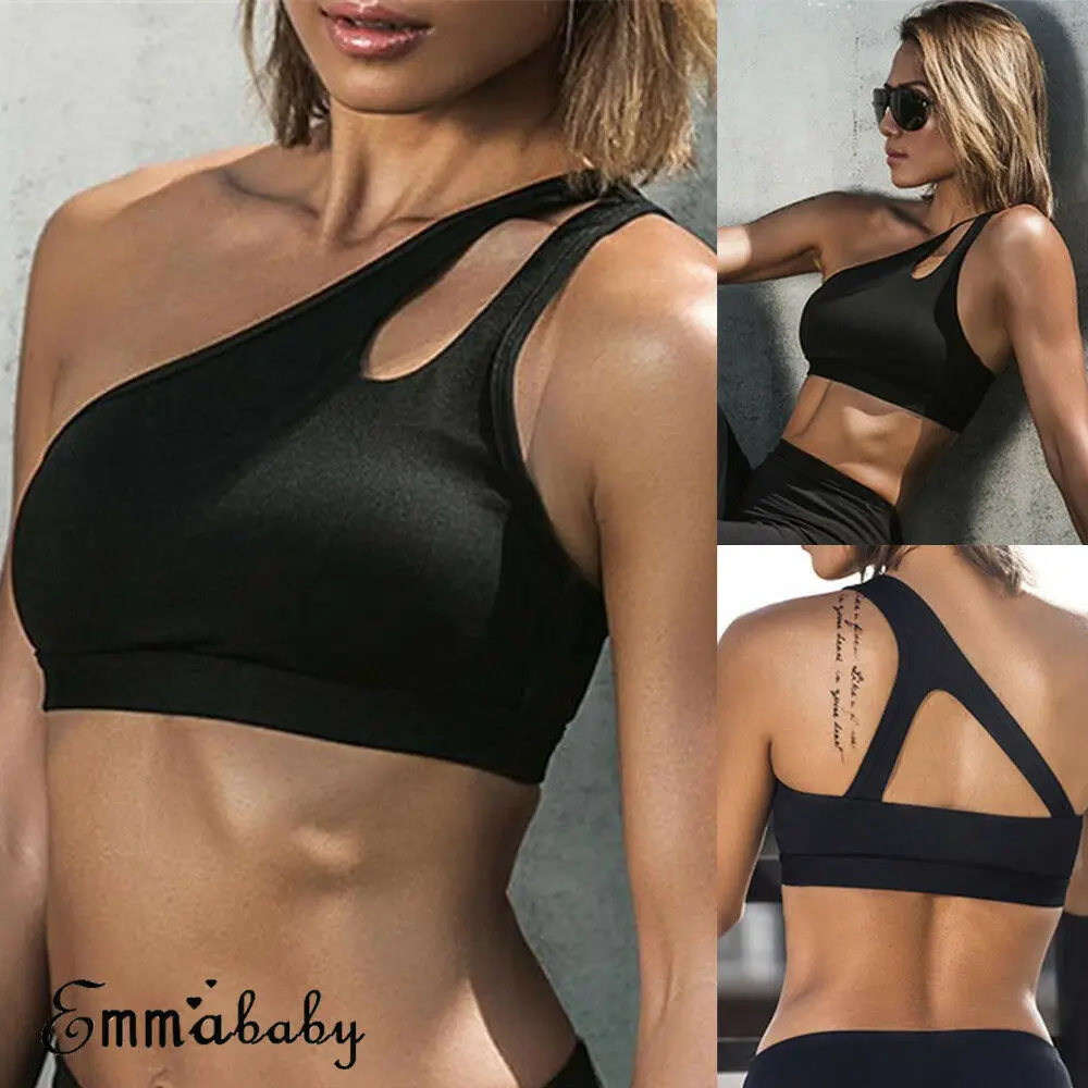 Женский спортивный бюстгальтер короткий топ на одно плечо фитнес тренажерный