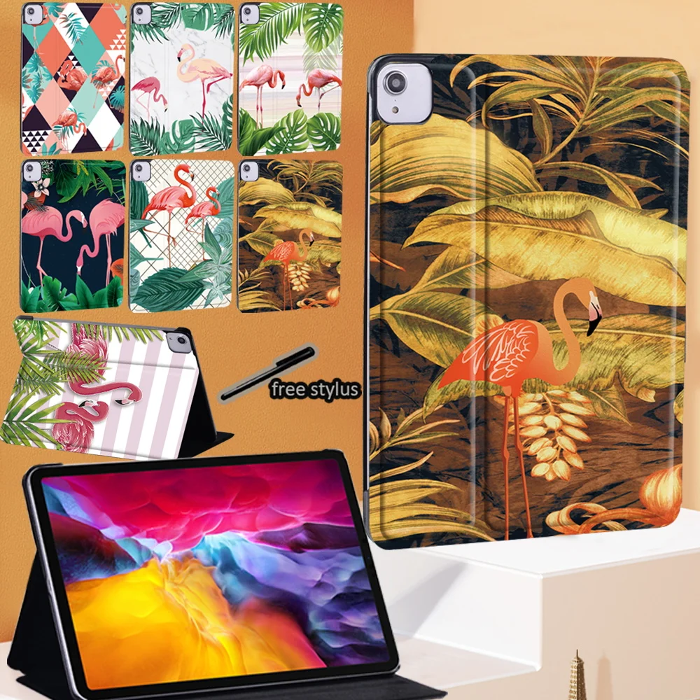 

For Apple IPad Air 4 10.9 Inch PU Leather Flamingo Print Pattern Tablet Stand Cover Case + Free Stylus