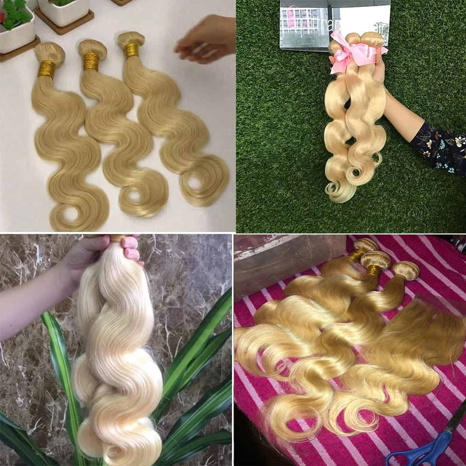 Светлые человеческие волосы Beaufox 613 пучки с застежкой перуанские Волнистые 3