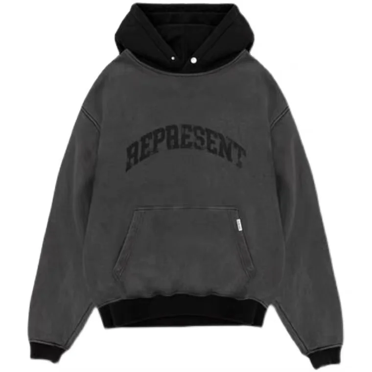 

21FW Vintage Patchwork Represent Towel embroidery hoodies Men Women 1:1 High Quality High Street Represent Pullover Pocket
