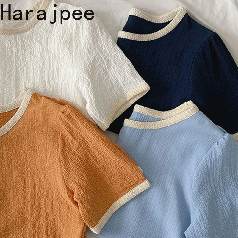 

Женские футболки с коротким рукавом Harajpee, Новинка лета 2021, модный Свободный Топ в Корейском стиле, базовые Топы для лучшего друга