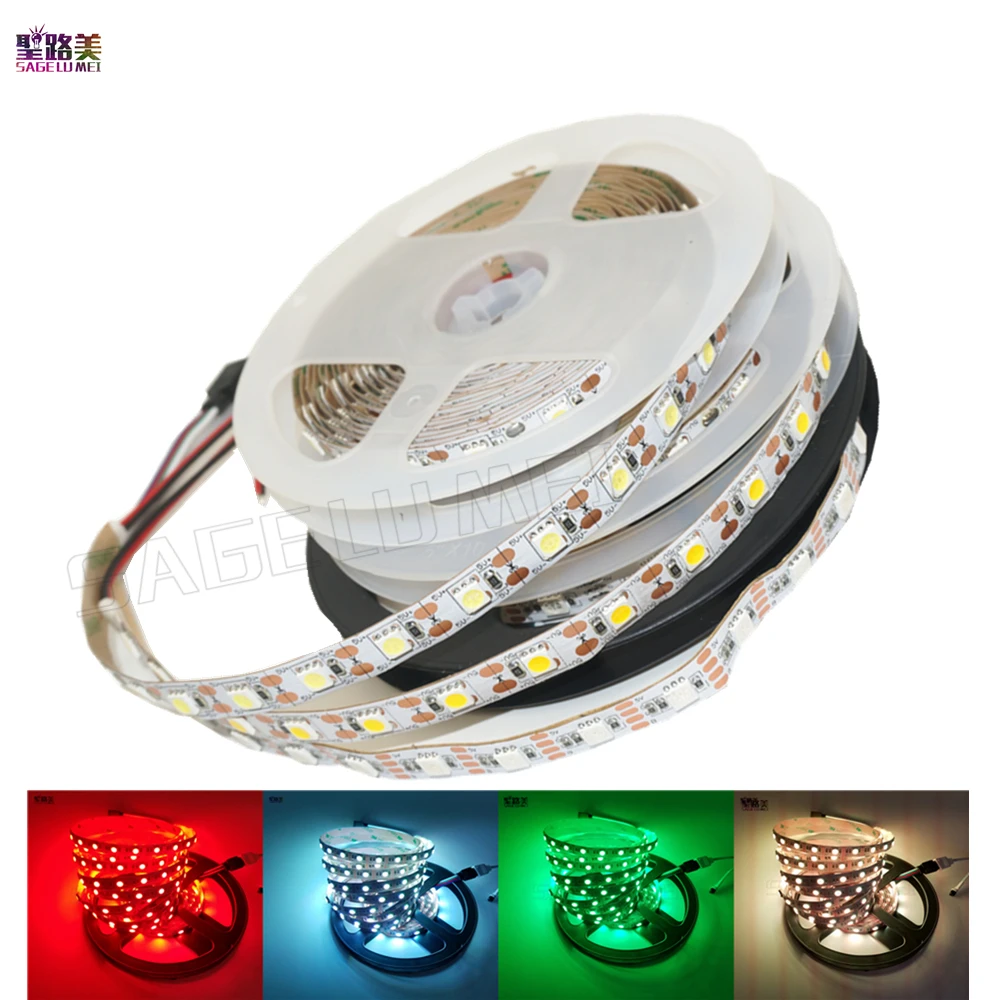 5 м/лот DC5V RGB/белый цвет Гибкая светодиодная лента 5050 SMD клейкая ТВ фоновое