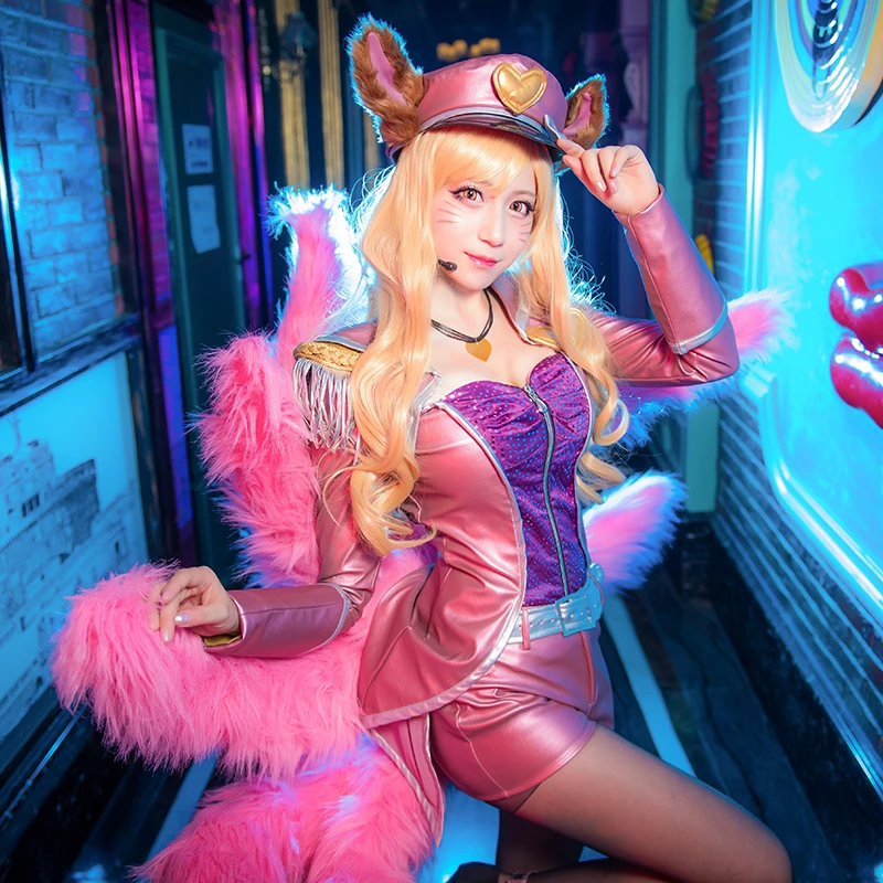 

Hot Selling Game LOL Ahri Tail Cosplay Pink The Nine-Tailed Fox Sexy Idol Singer Star Role Play Prop