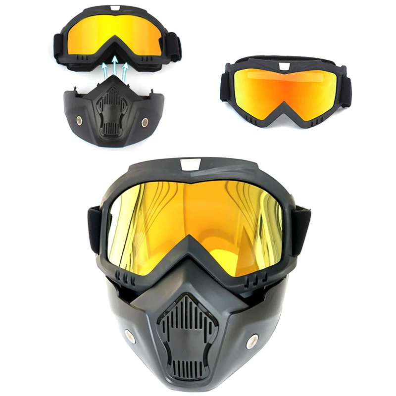 

Unisex Snowboard Mask Snowmobile Skiing Goggles Windproof Motocross Protective Glasses Safety Goggles with Mouth Filter