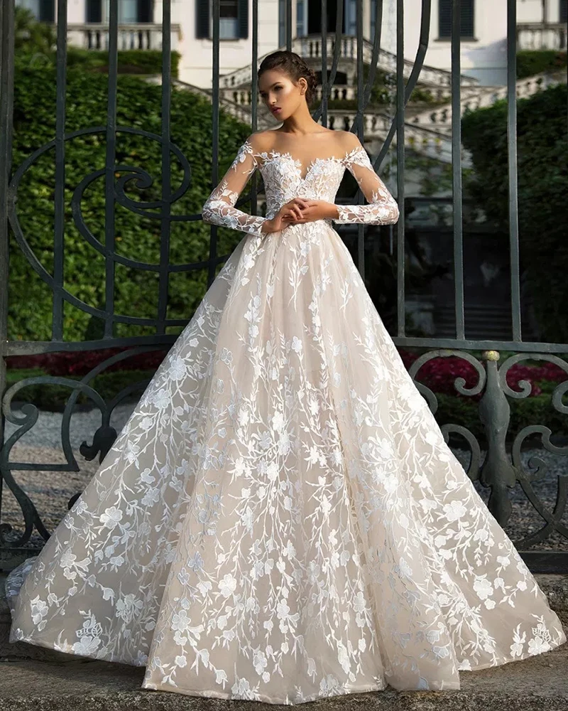 

2021New Arrival Ball Gown Wedding Dresses Long Sleeve Bridal Gown Gorgeous Robe de Mariage Princesse de Luxe Gelinlik Sexy