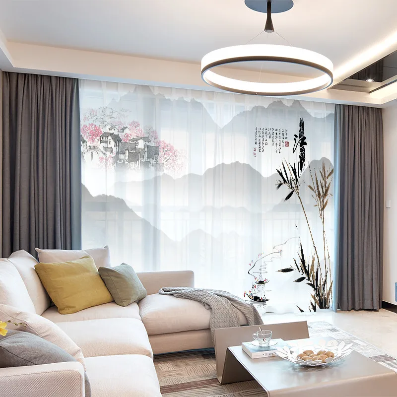 Шторы с чернильным рисунком в китайском стиле драпировка прозрачная тюль