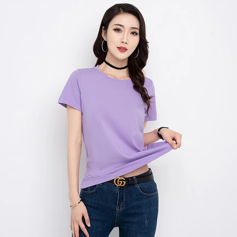 Summer New Korean Cotton Women'S Short Sleeve T-Shirt Loose Round Neck Printing Lady Base Coat 2023 Large Thin Top