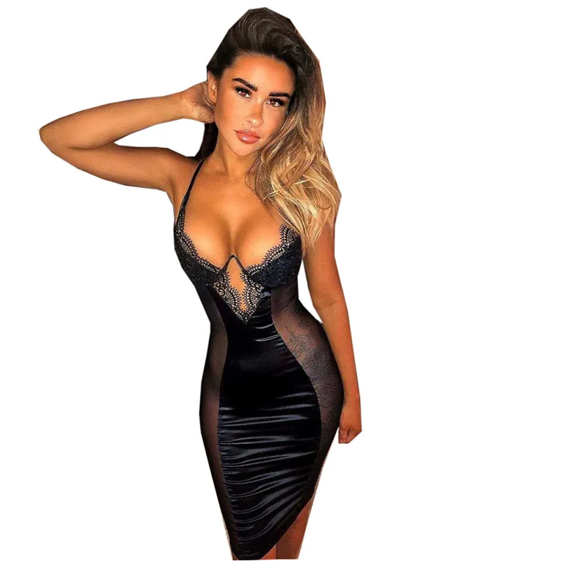 

Women's Sexy See-through Mesh Stitching Lace Sling Bag Hip Skirt Dress Summer 2021 Dresses Women