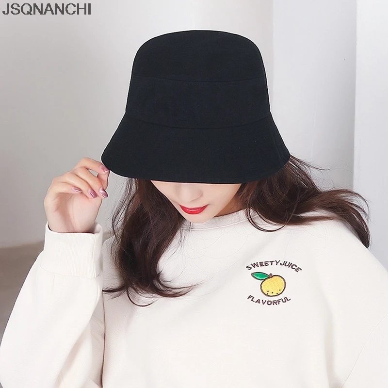 

New Unisex Cotton Bucket Hats Women Summer Sunscreen Panama Hat Men Pure Color Sunbonnet Outdoor Fisherman Hat Beach Cap