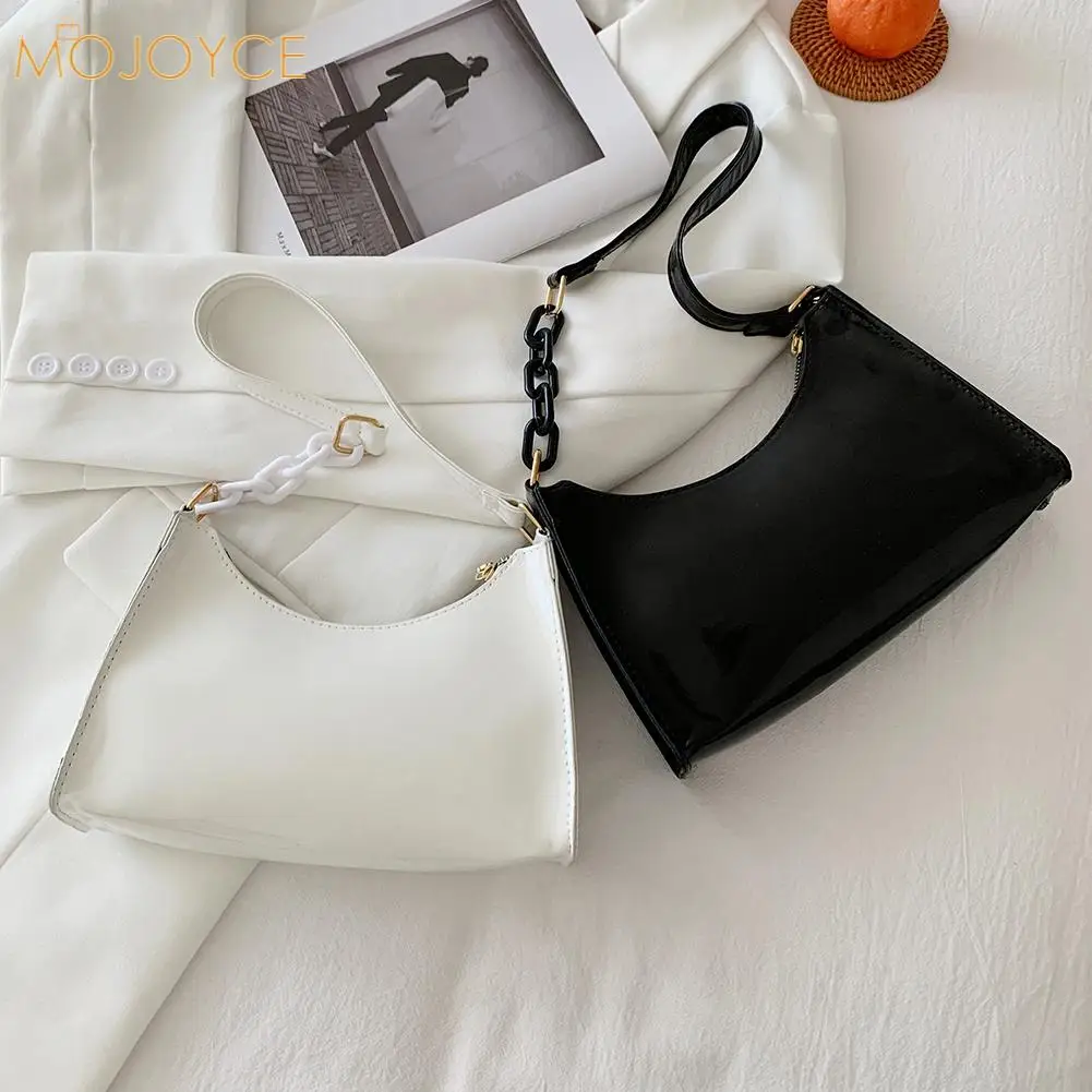 

Сумка через плечо из лакированной кожи для женщин, модный саквояж на одно плечо, стильная маленькая однотонная дамская сумочка