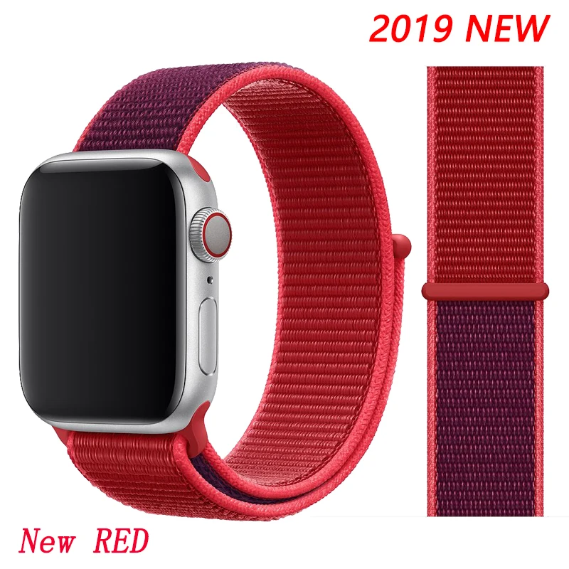 New red Нейлоновый ремешок для apple watch 44 мм/40 мм 4 5 iwatch 42 мм/38 мм 3 2 1 браслет красочные спортивные аксессуары для часов - Цвет ремешка: New red