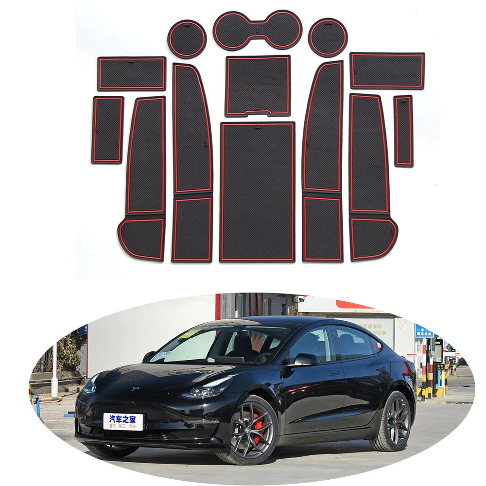 

Update for Tesla Model 3 Model3 2021 Gate Slot Pad For Interior Coaster Accessories Mat Cup Door Groove Car Mat Protect Carpet