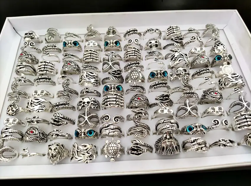 Кольцо на палец в виде черепа змеи совы панка 50 шт. под старину Серебряный с