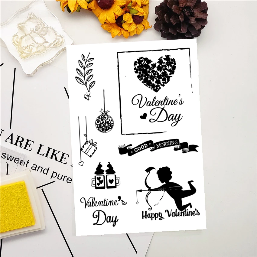 11x16 см ко Дню Святого Валентина Купидон прозрачный печать прозрачные наклейки