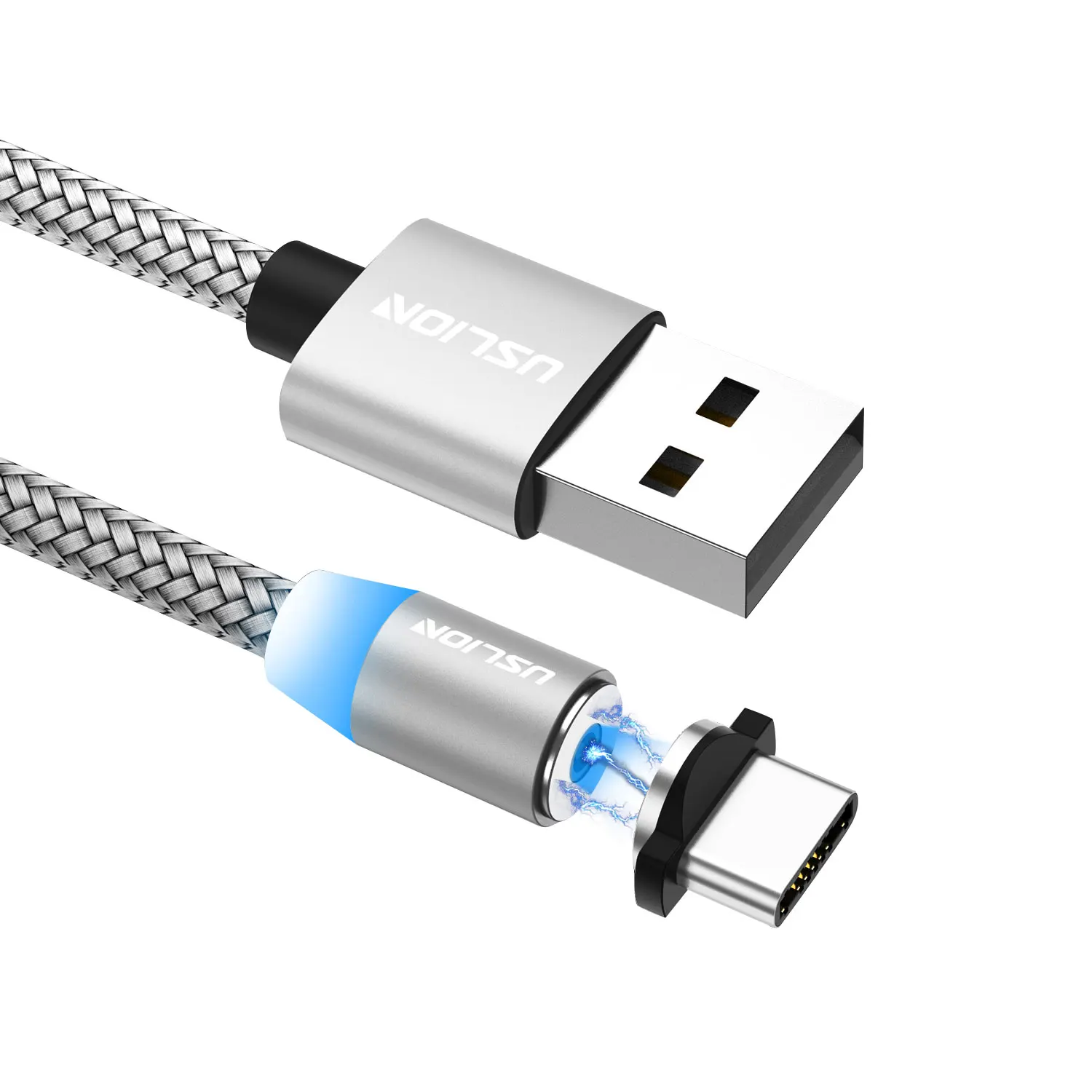 Серебристый USLION USB кабель для быстрой зарядки Магнитный USB кабель для iPhone type-C зарядный кабель для Xiaomi Note 10 Micro USB Магнитный кабель - Цвет: Серебристый