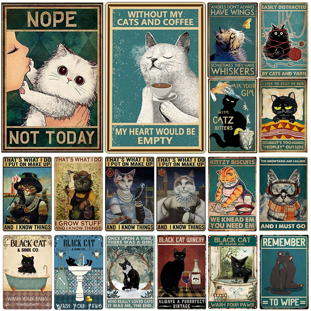 

Cat Metal Tin Sign Vintage Metal Poster Decor Pet Shop Living Room Club Animal Metal Plate Retro Tin Sign On The Wall 20*30cm