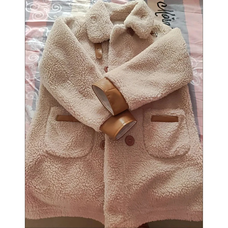 Autumn Winter Lamb Wool Fur Jacket Turn-Down Collar Double Breasted Women Double-Faced Fur Coat Korean Fashion Clothes Overcoat